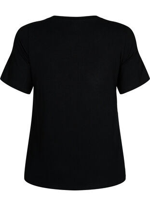 T-shirt en viscose avec structure côtelée, Black, Packshot image number 1