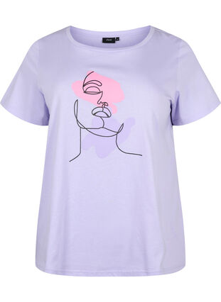 T-shirt en coton à col rond et imprimé, Lavender FACE, Packshot image number 0