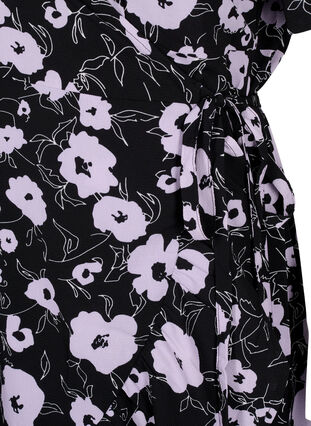 Robe portefeuille imprimée à manches courtes, Black Flower AOP, Packshot image number 3