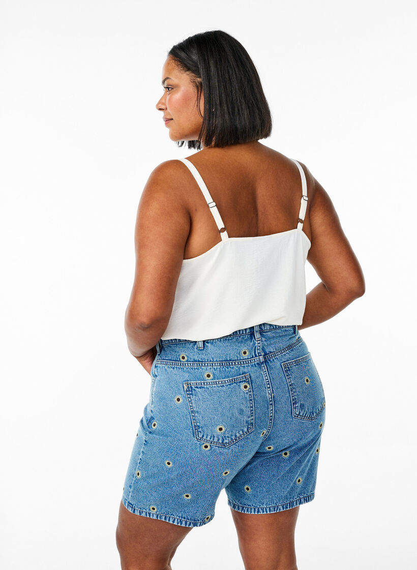 Shorts en jean avec des fleurs brodées, Bleu Clair, Model image number 1