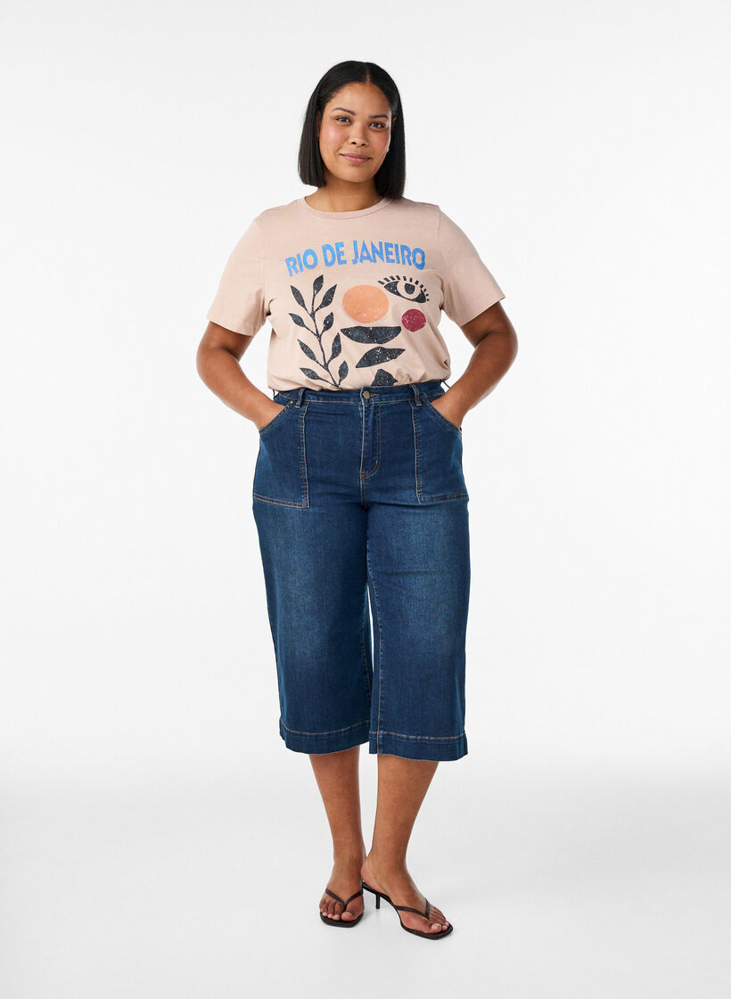 Katoenen T-shirt met print aan de voorkant, Beige, Model image number 1