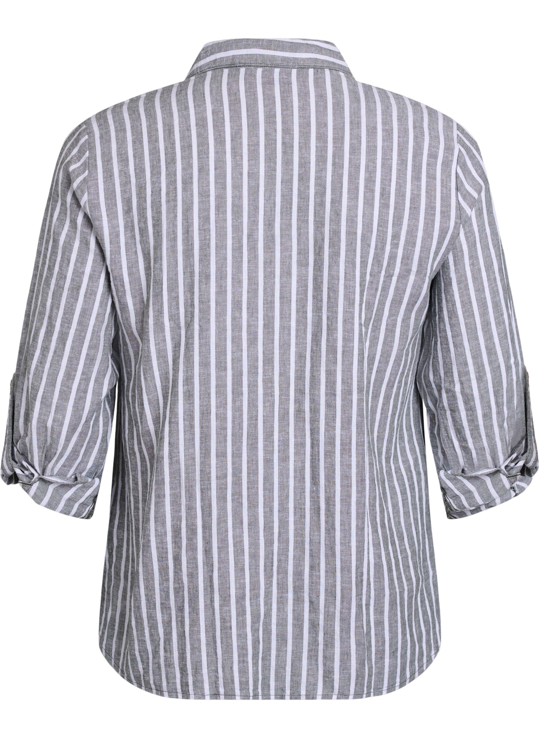 ZizziLinnen en viscose shirt met 3/4 mouwen, Groen, Packshot image number 1