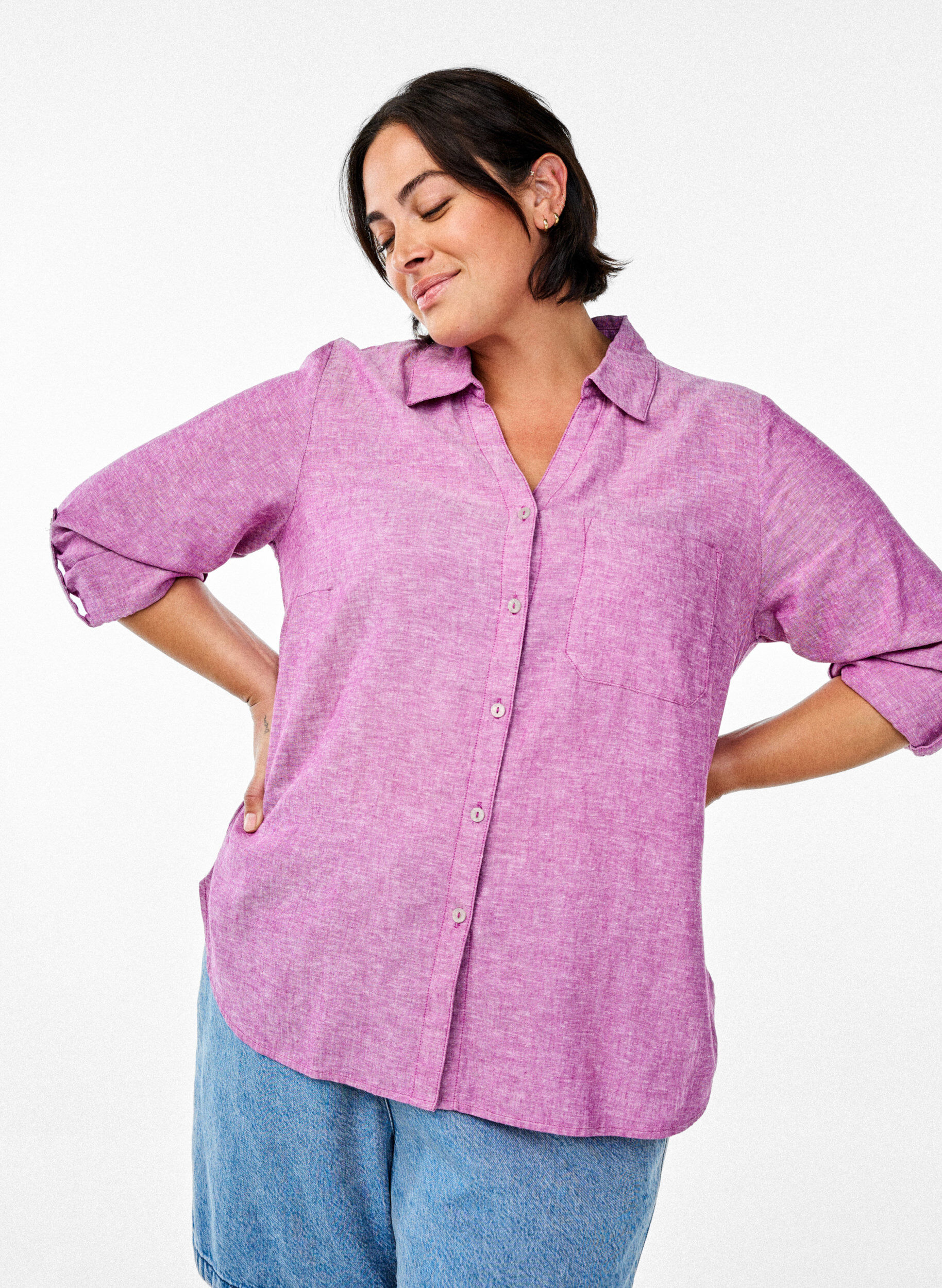 ZizziChemise en lin et viscose avec manches 3/4, Violet, Image image number 0