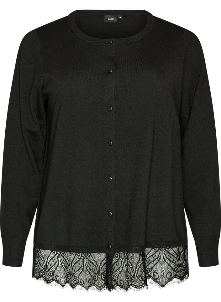 Cardigan met brede kanten zoom, Zwart, Packshot image number 0