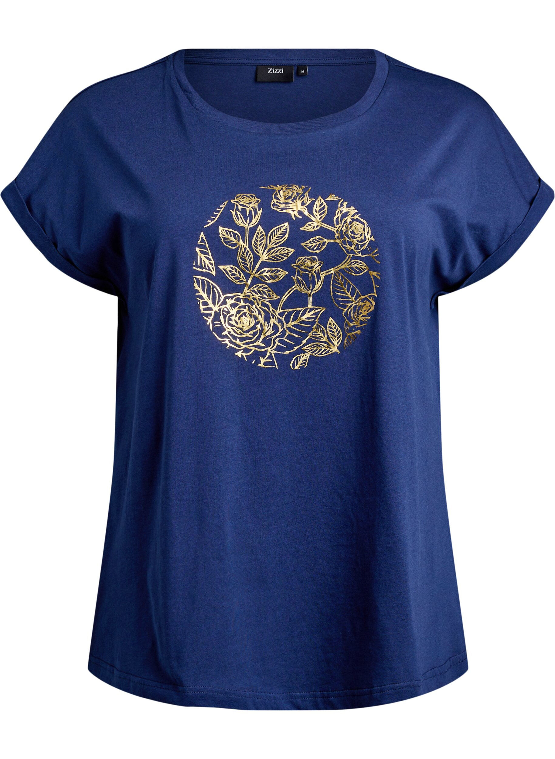 Zizzi T-shirt &agrave; imprim&eacute; floral dor&eacute;, Naval A. Gold Rose, Packshot image number 0