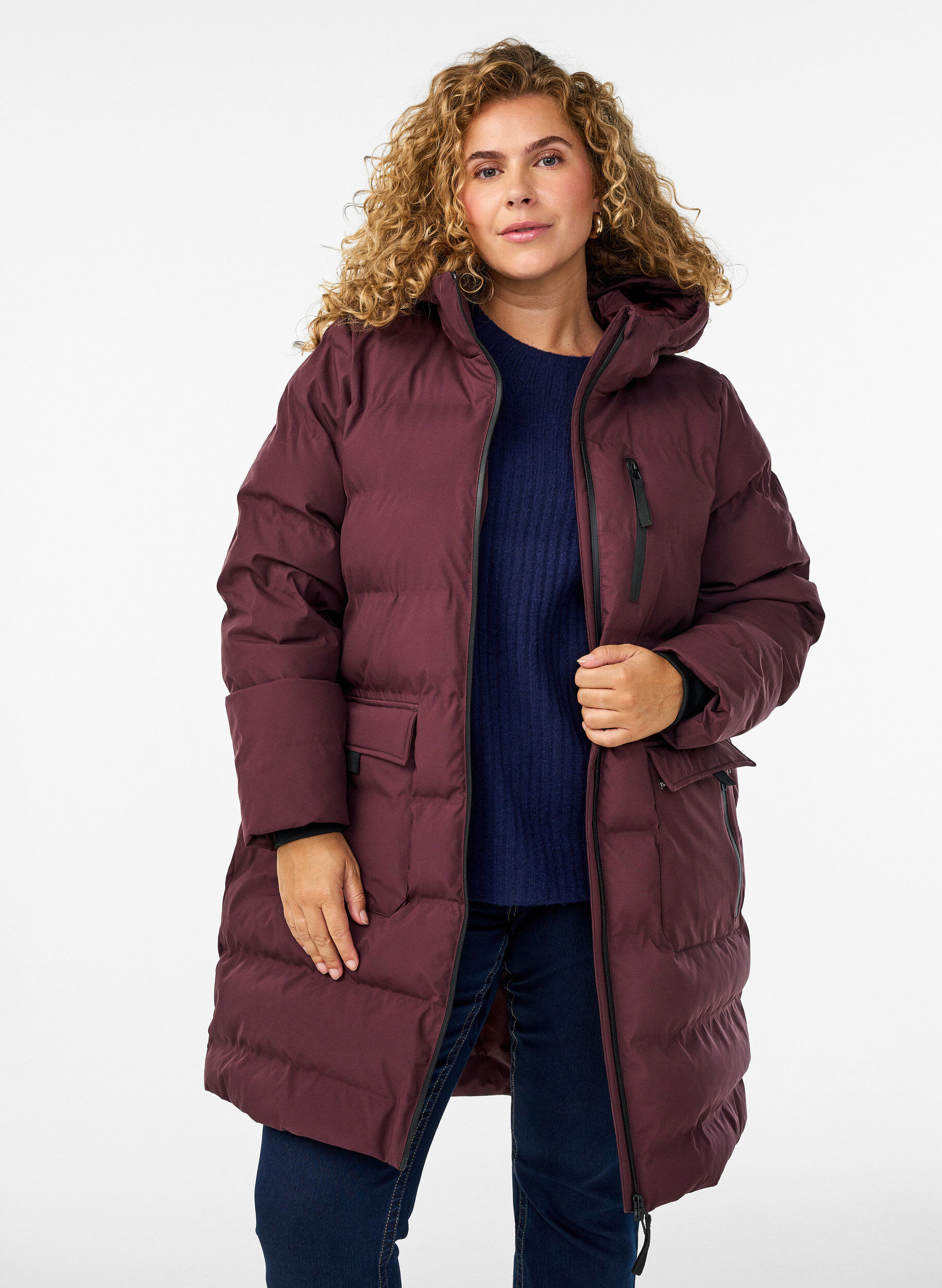 ZizziDoudoune avec capuche et poches, Bordeaux fonc&eacute;, Model image number 0