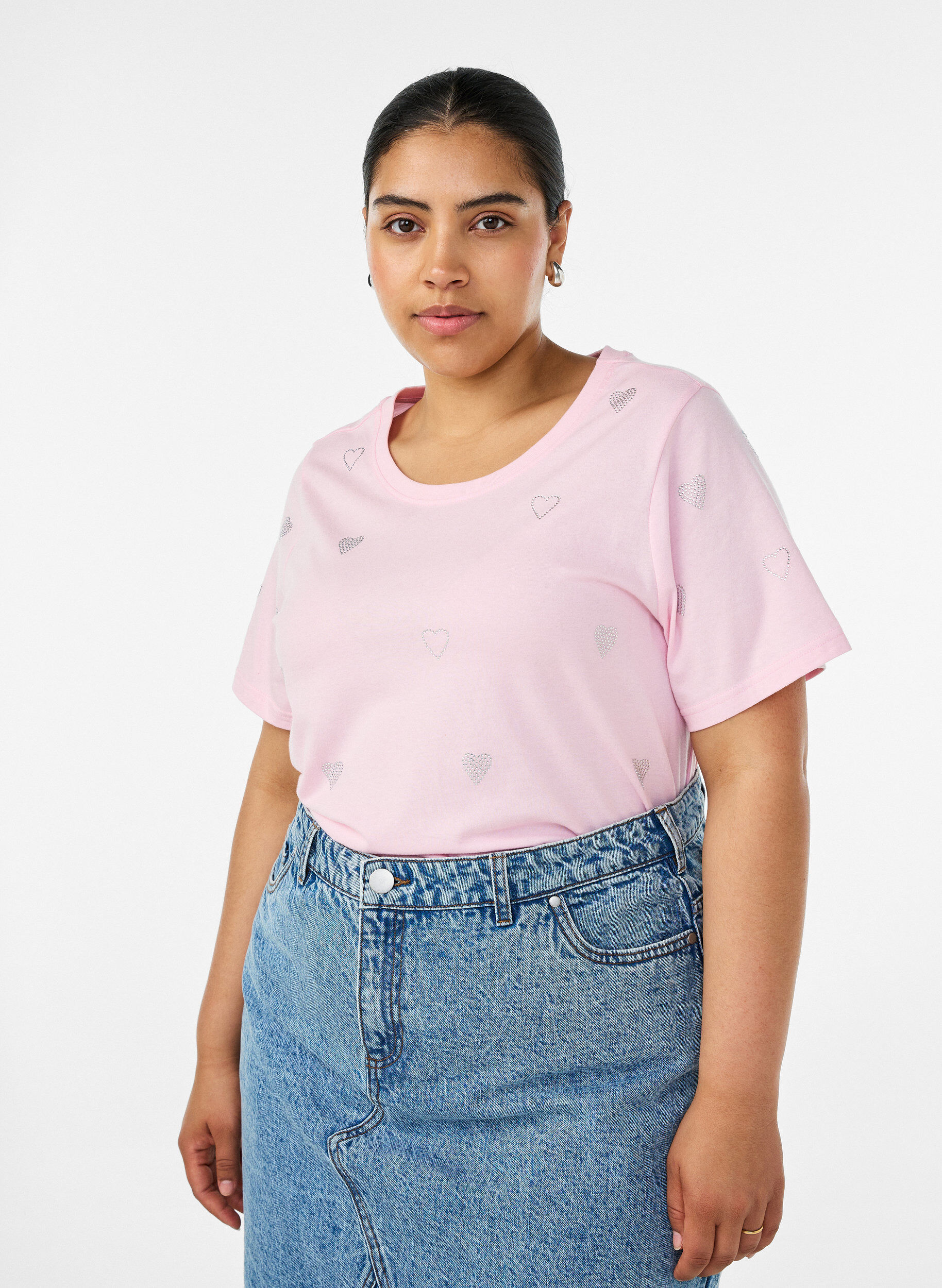 ZizziOrganisch katoenen T-shirt met hartjes, Roze, Model image number 0