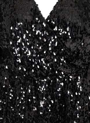 Robe à sequins avec col en V et manches longues, Black, Packshot image number 2
