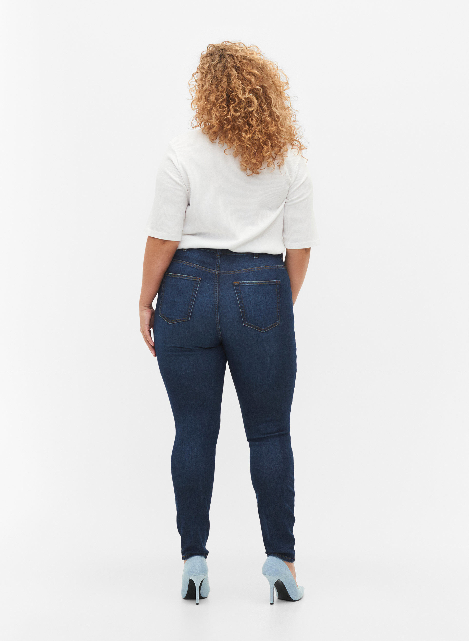 Zizzi Jean Amy super mince avec destruction et taille haute, Dark blue, Model image number 1