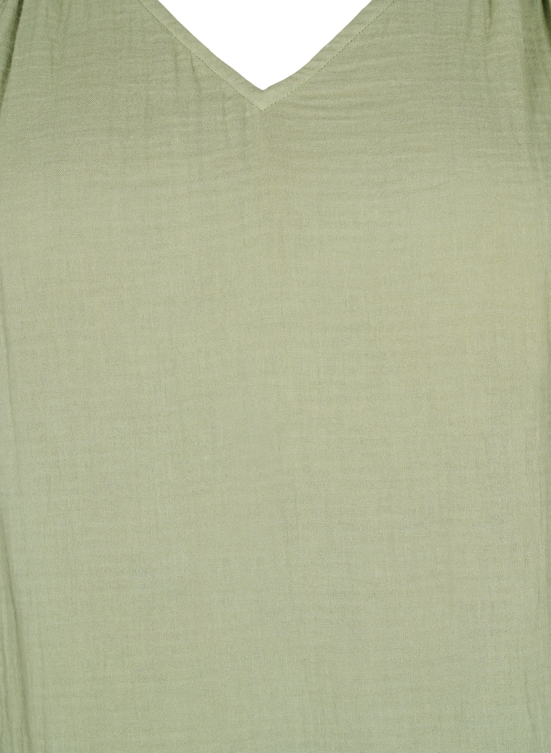 ZizziMouwloze top van katoenen mousseline met ruches, Groen, Packshot image number 2