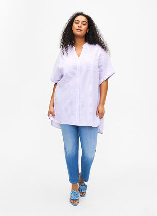 Gestreept overhemd met borstzakken, White/LavenderStripe, Model image number 2