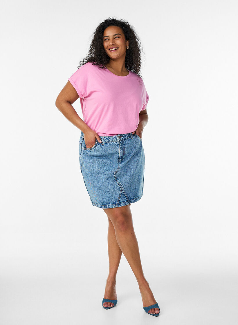 T-shirt &agrave; manches courtes en coton m&eacute;lang&eacute;, Rose, Model image number 1