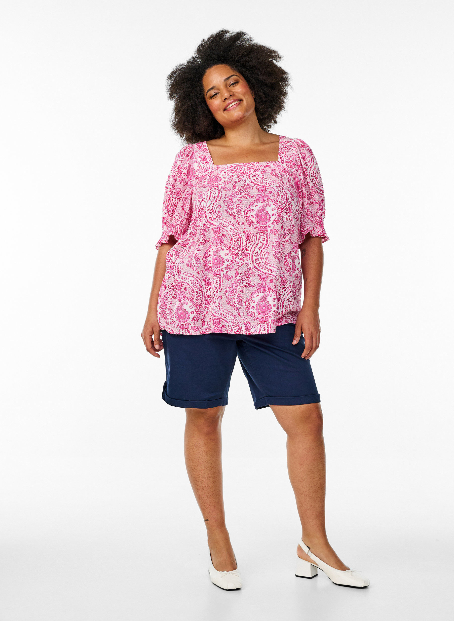 ZizziChemisier en viscose avec imprim&eacute; paisley et encolure carr&eacute;e, Rose, Model image number 1