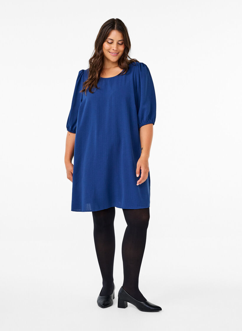Robe courte avec nœud dans le dos, Estate Blue, Model image number 3