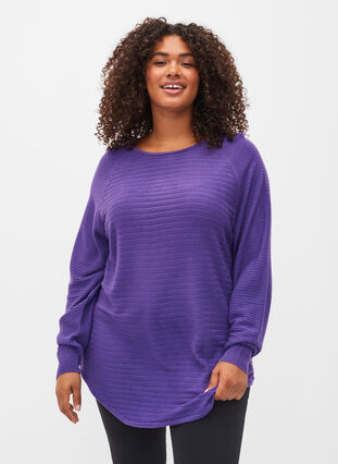 Gebreide blouse met ronde hals, Ultra Violet, Model image number 0