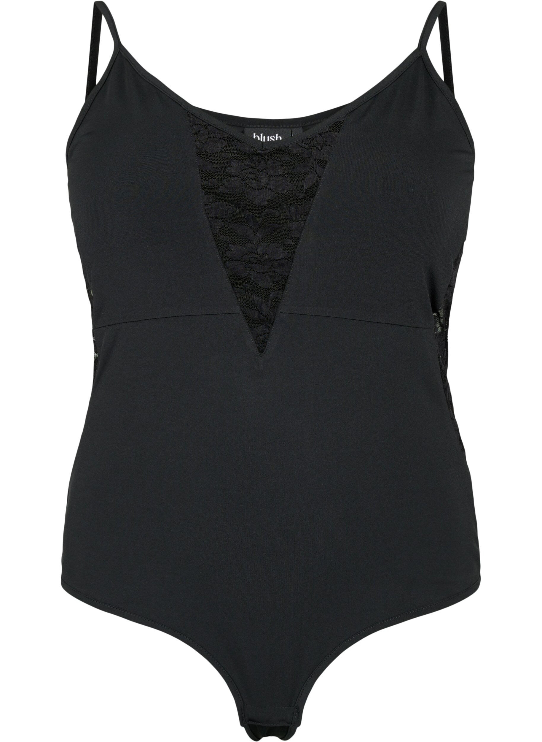 ZizziBodystocking met kant en spaghettibandjes, Black, Packshot image number 0