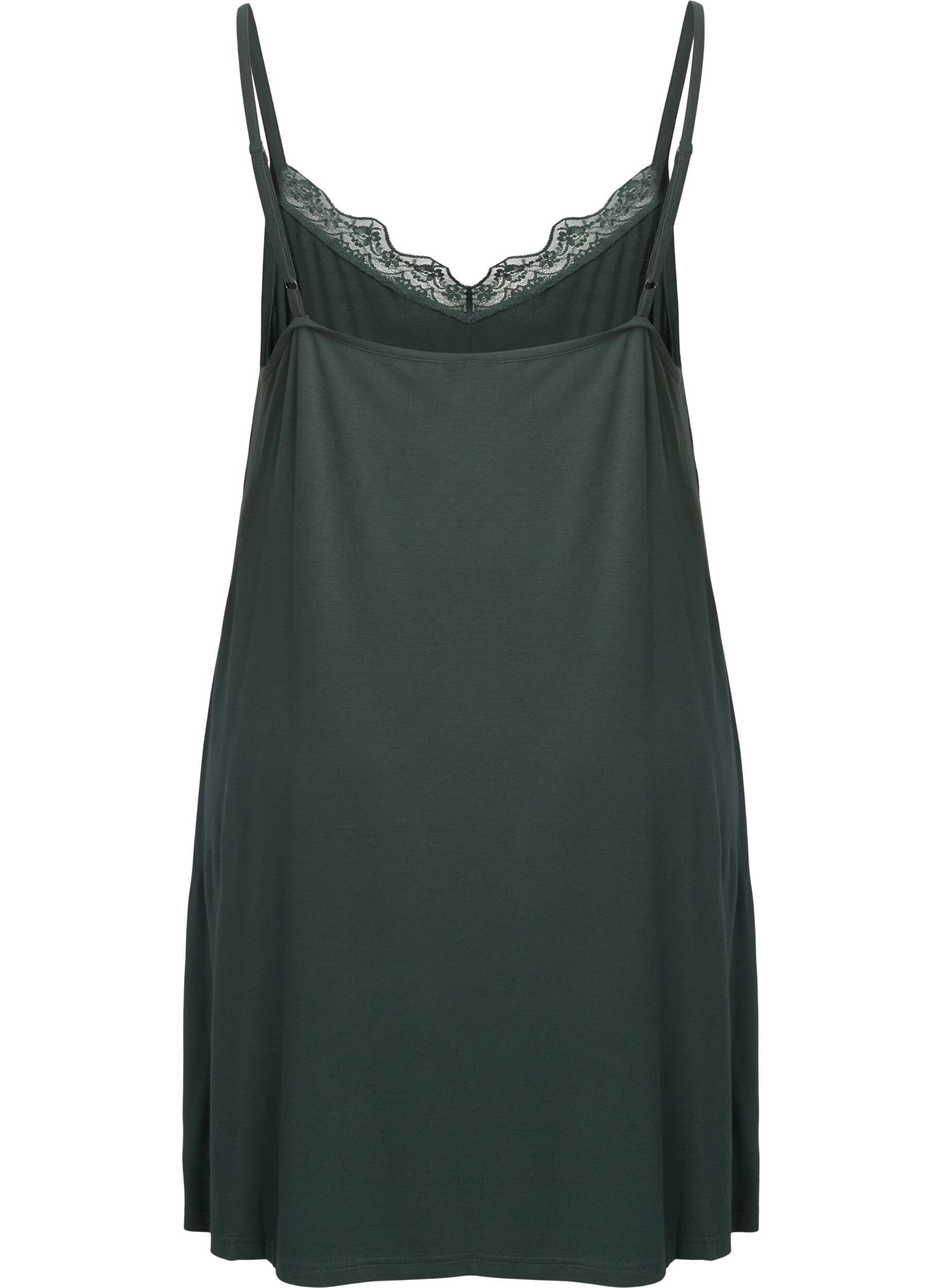 ZizziChemise de nuit avec bord dentelle en viscose, Vert fonc&eacute;, Packshot image number 1
