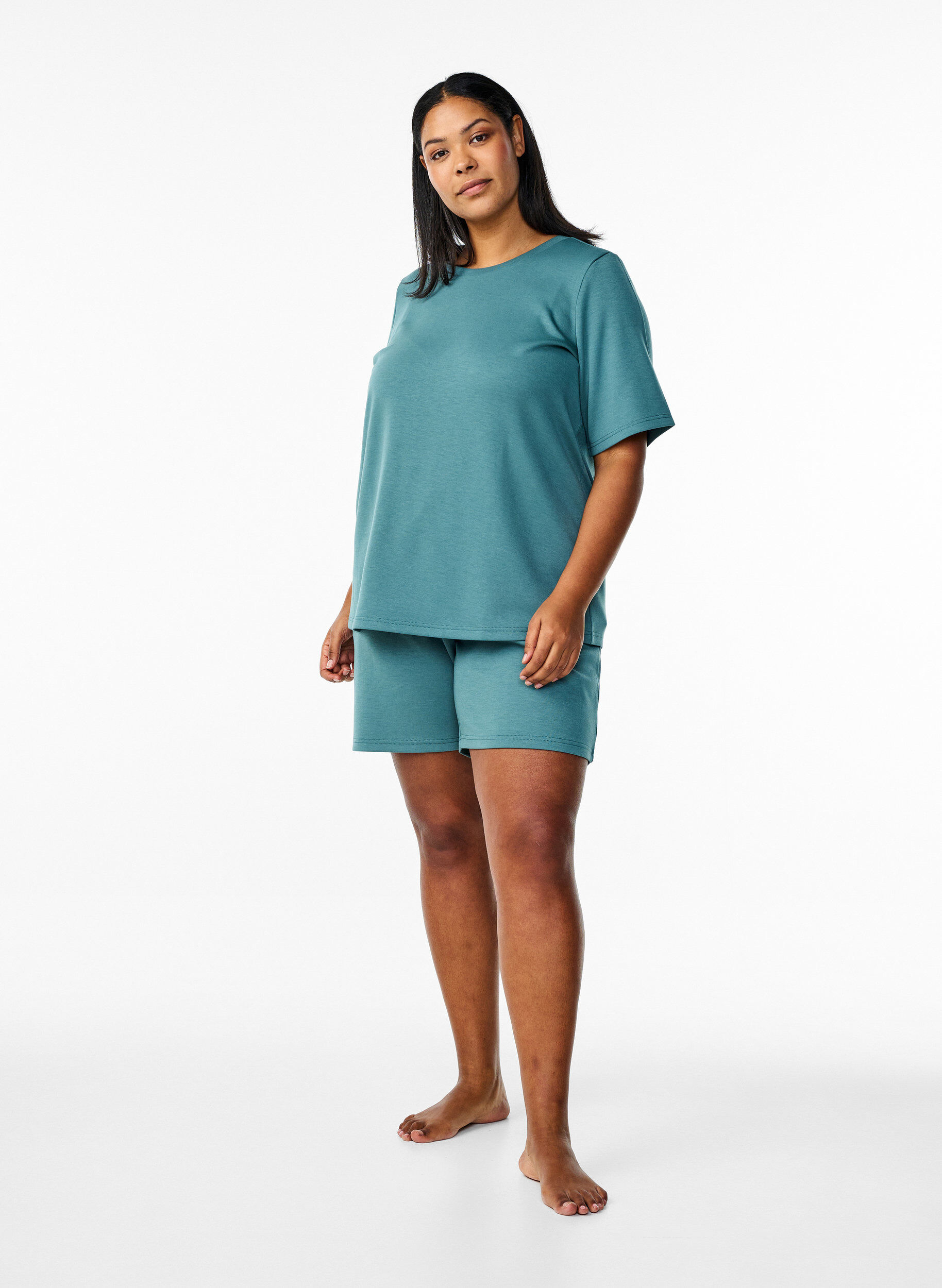 Zizzi T-shirt en modal m&eacute;lang&eacute;, Vert, Model image number 1