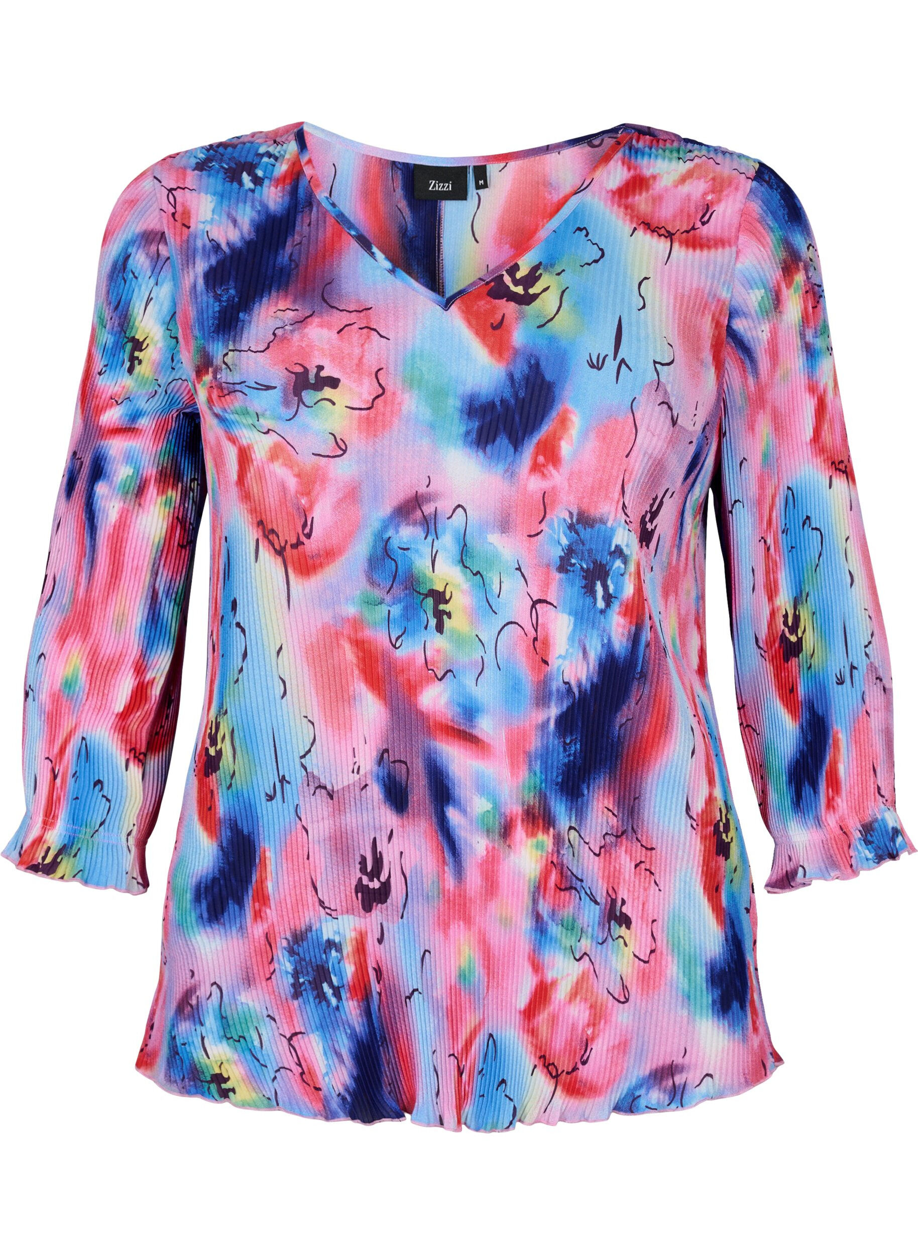 ZizziGeplooide blouse met 3/4 mouwen, Lavender Space AOP, Packshot image number 0