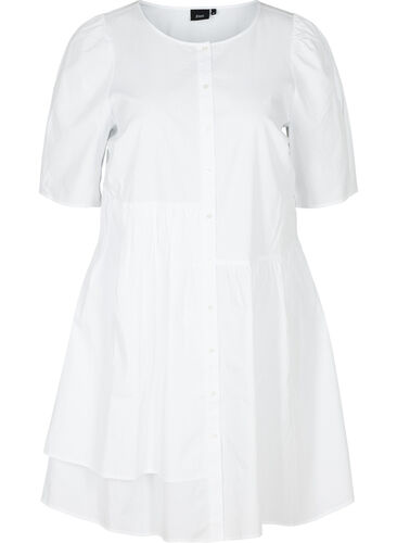 Robe chemise en coton à manches bouffantes, Bright White, Packshot image number 0