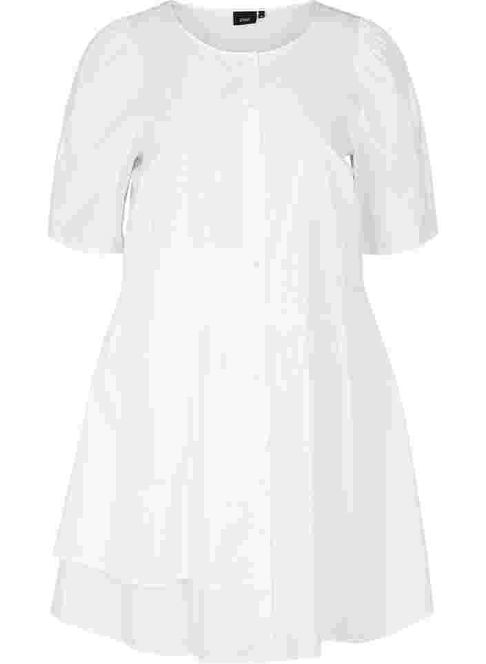 Katoenen hemdjurk met pofmouwen, Bright White, Packshot image number 0
