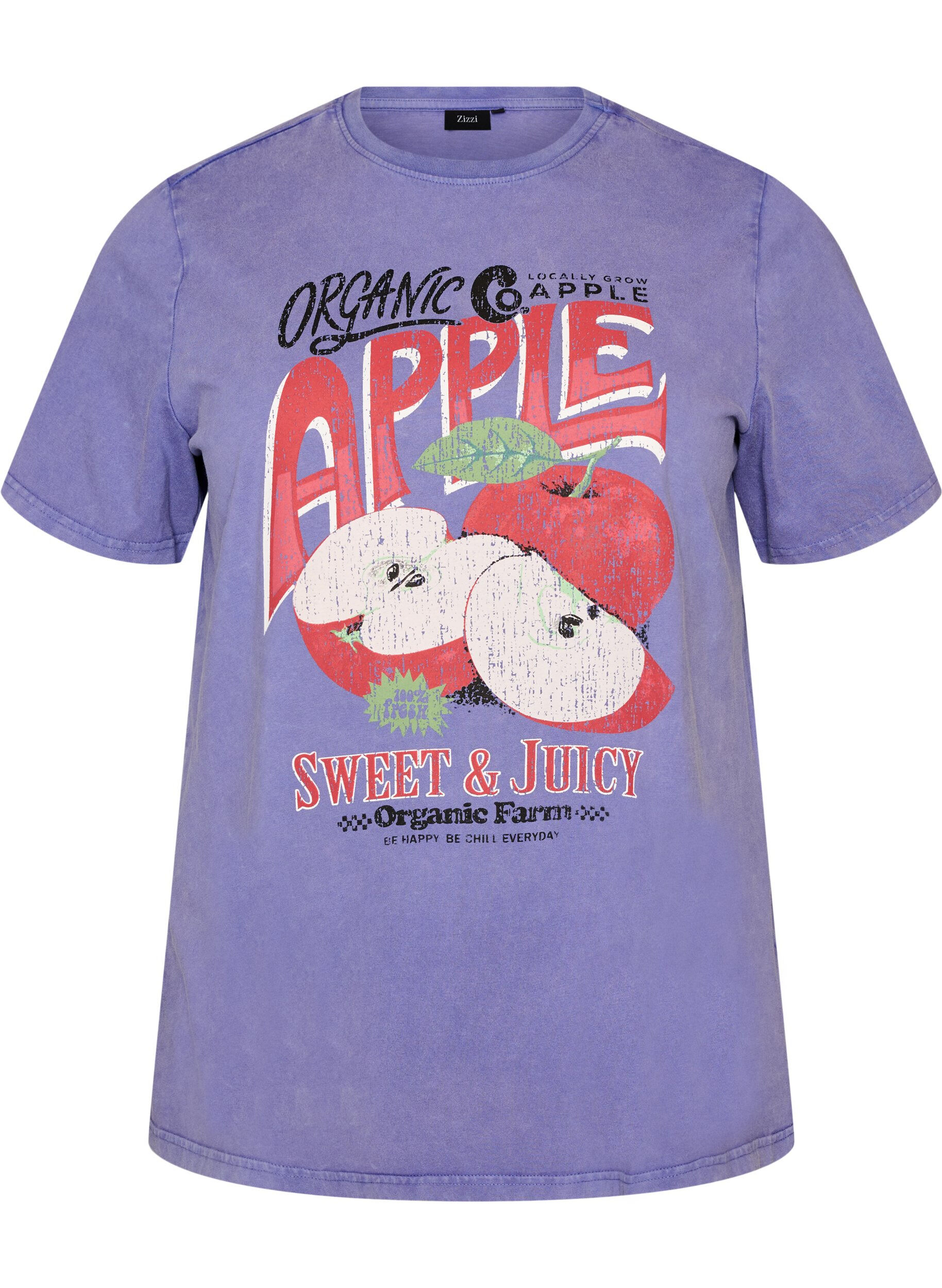 ZizziKatoenen T-shirt met print aan de voorkant en een gewassen look, Paars, Packshot image number 0