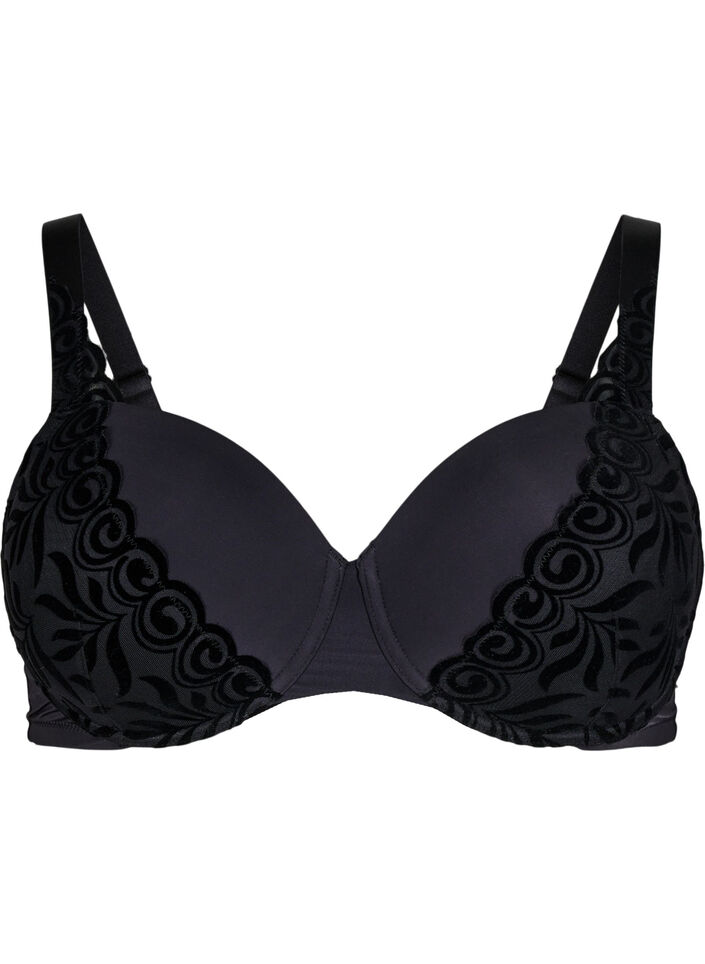 Soutien-gorge moulé avec motif en velours, Noir, Packshot image number 0