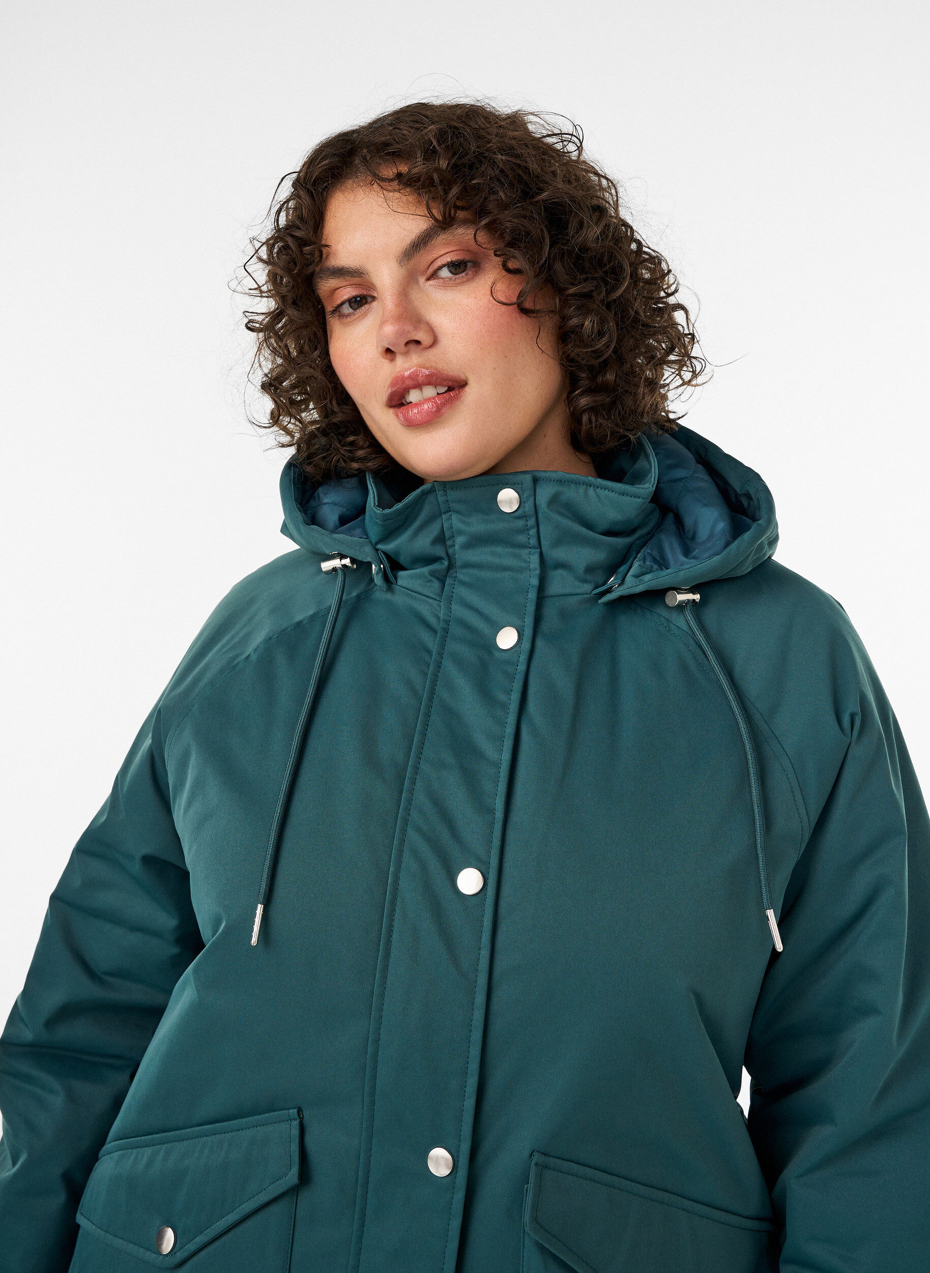 ZizziGewatteerde parka met afneembare capuchon, Groen, Model image number 3