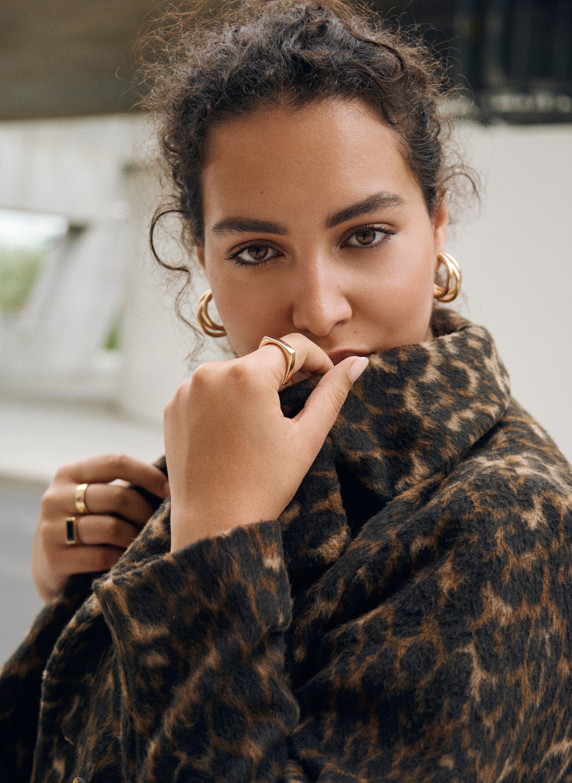 ZizziLuipaardprint jas met dubbele knoopsluiting, Bruin, Image image number 0