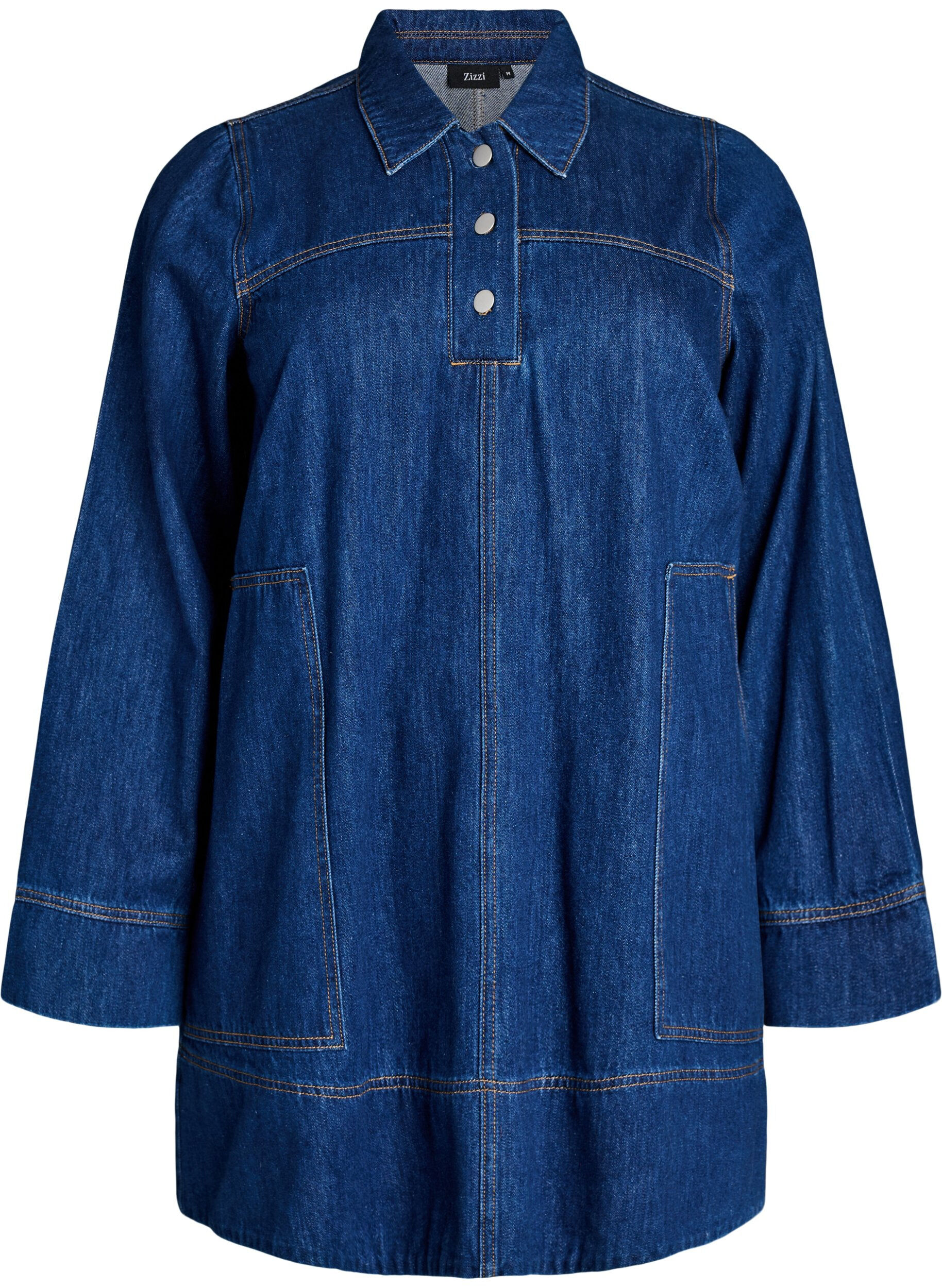 ZizziKorte denimjurk met kraag en knoopsluiting, Blauw, Packshot image number 0