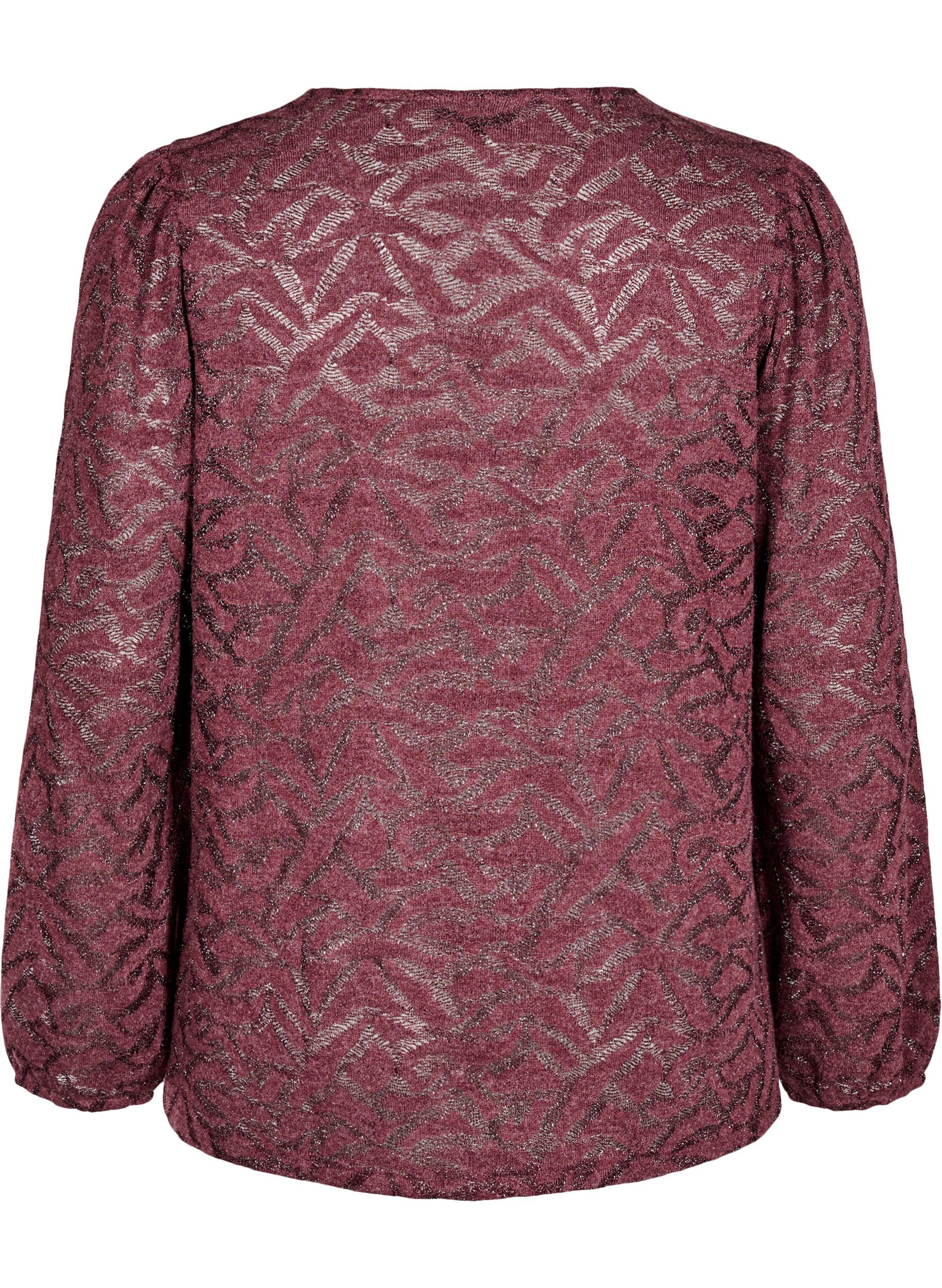 ZizziBlouse met lange mouwen met glitter en patroon, Rood, Packshot image number 1