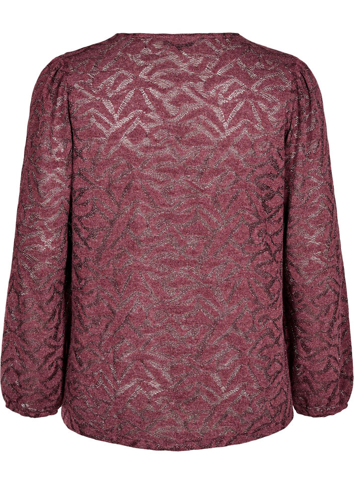 Blouse met lange mouwen met glitter en patroon, Rood, Packshot image number 1