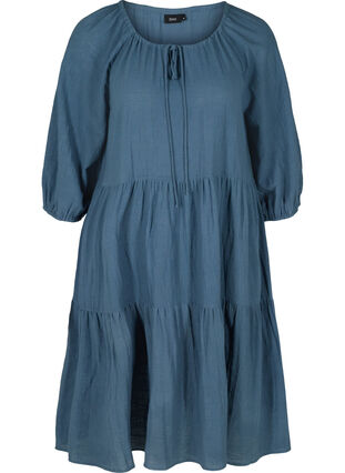 Katoenen jurk met 3/4 mouwen en strikje, Bering Sea, Packshot image number 0