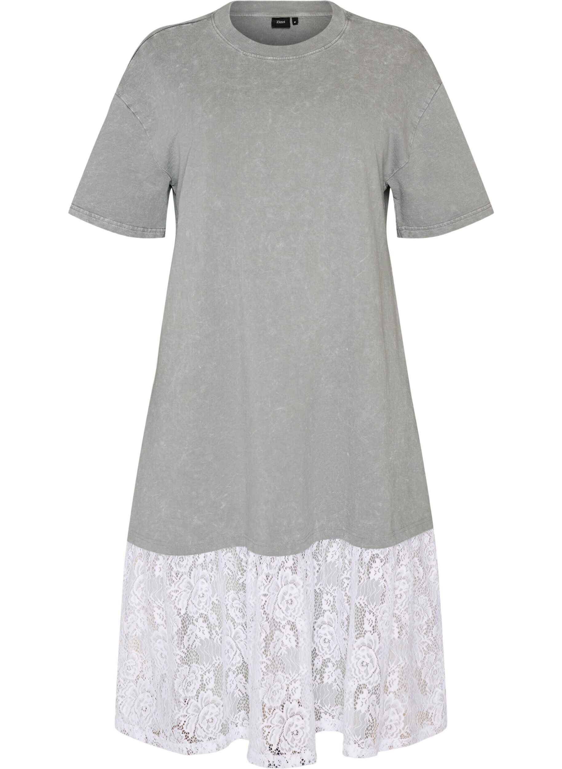 ZizziRobe T-shirt ample avec bordure en dentelle, Gris, Packshot image number 0
