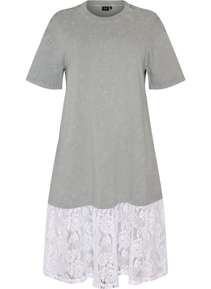 Robe T-shirt ample avec bordure en dentelle, Gris, Packshot image number 0