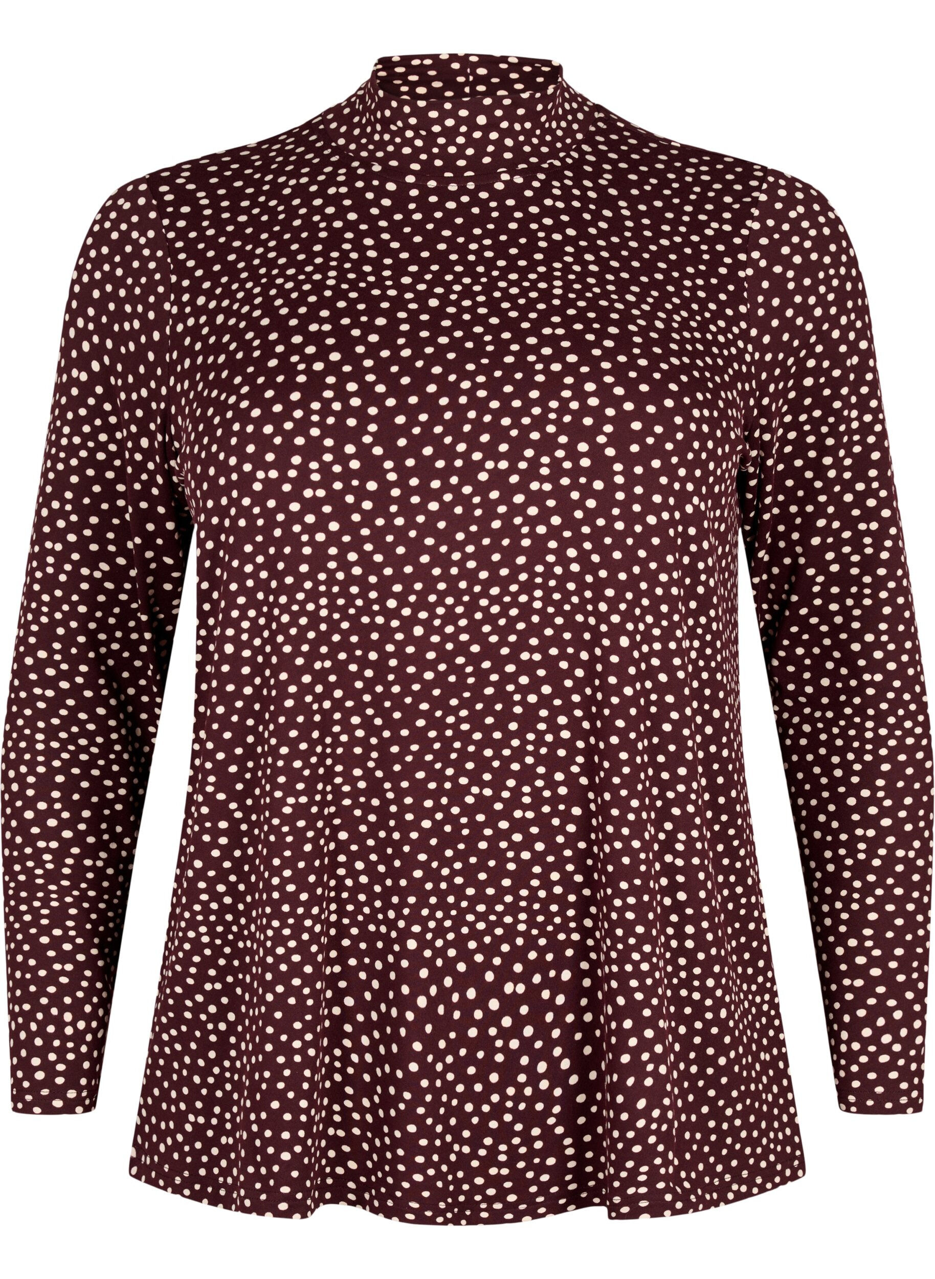 ZizziFLASH - Blouse met lange mouwen en col, Donker Bordeaux, Packshot image number 0