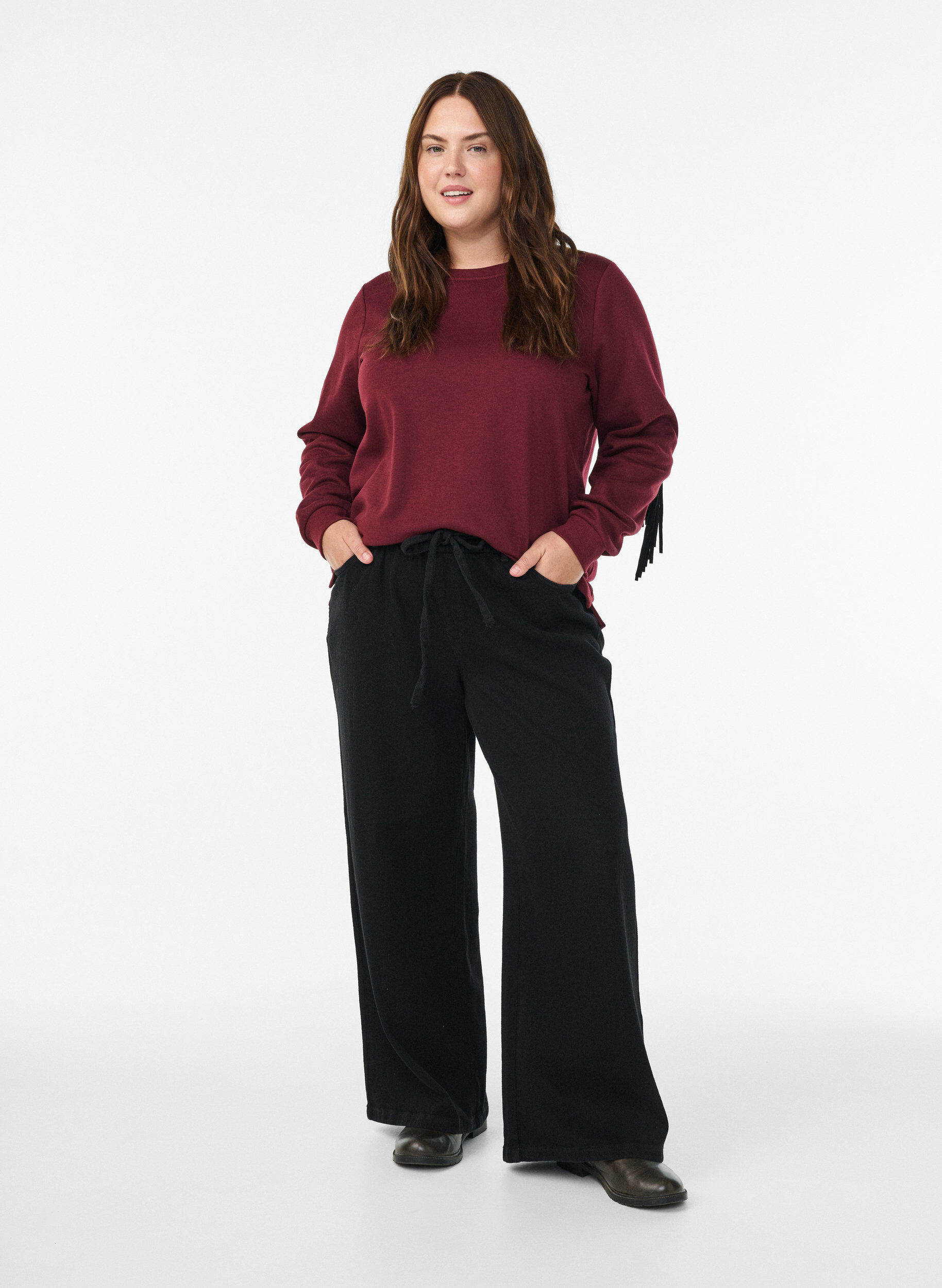 ZizziSweatshirt met franjes, Donker Bordeaux, Model image number 1