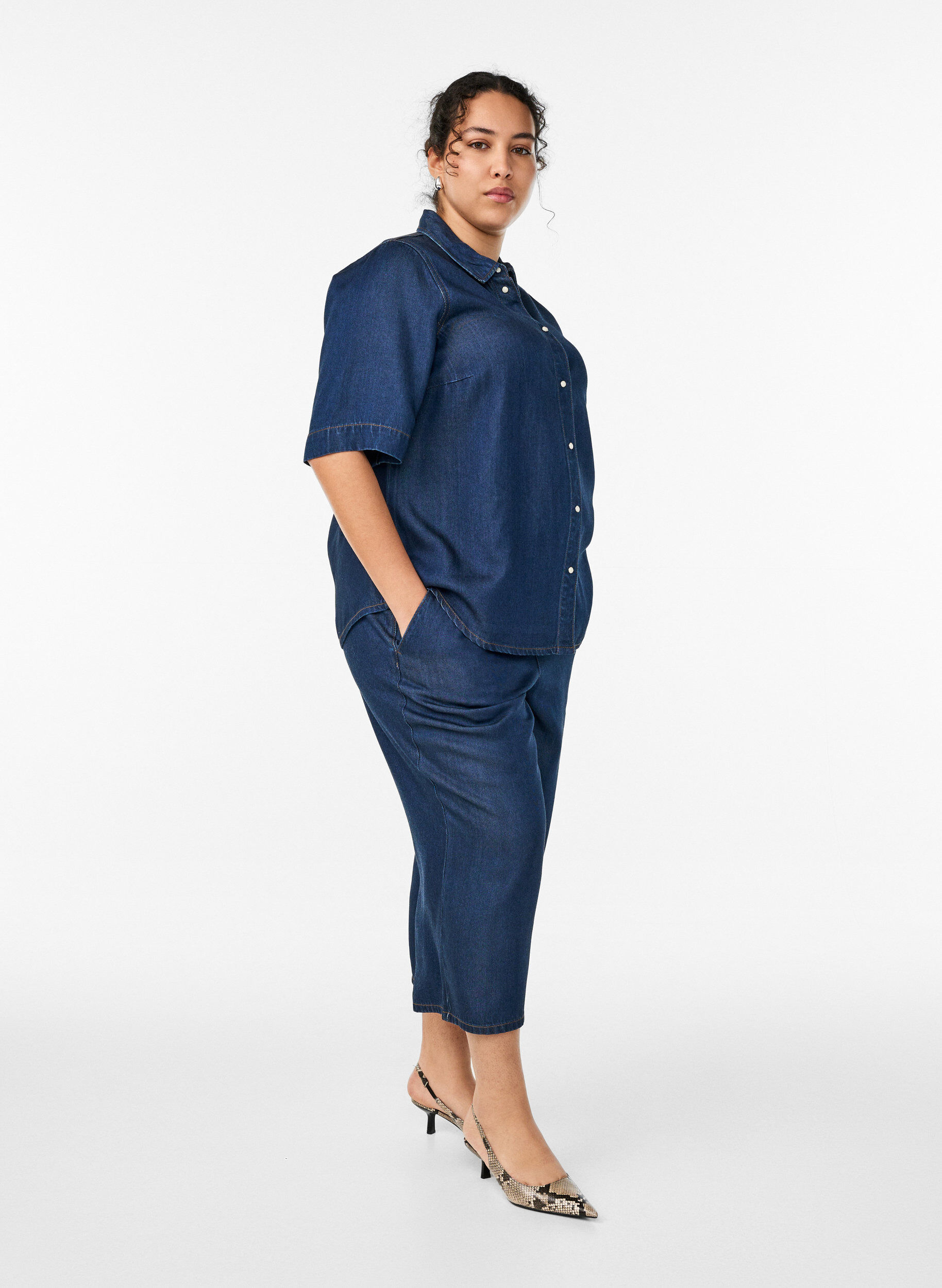 ZizziDenimlook lyocell shirt met korte mouwen, Blauw, Model image number 1