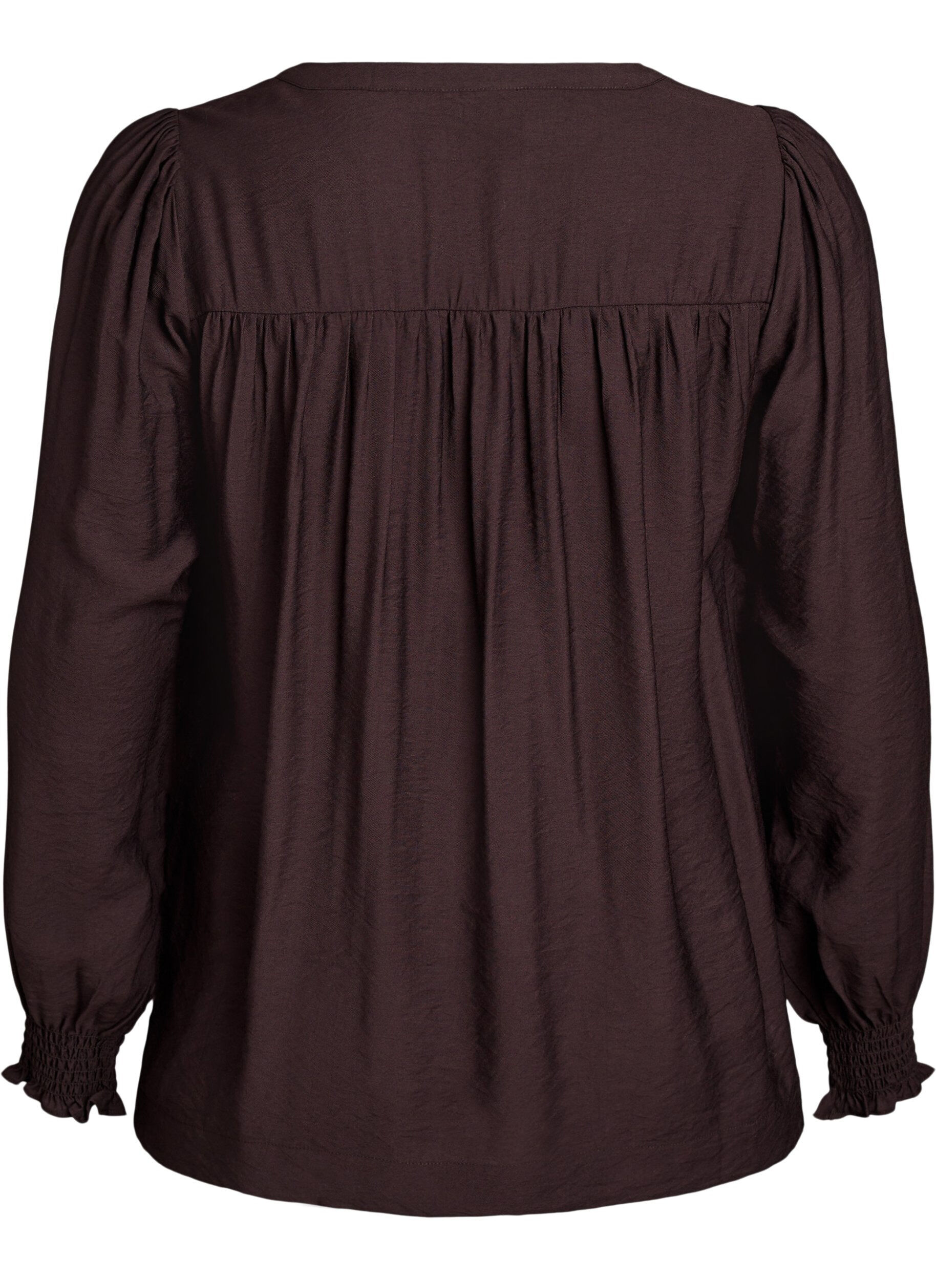 ZizziViscose blouse met smock en geplooide details, Bruin, Packshot image number 1