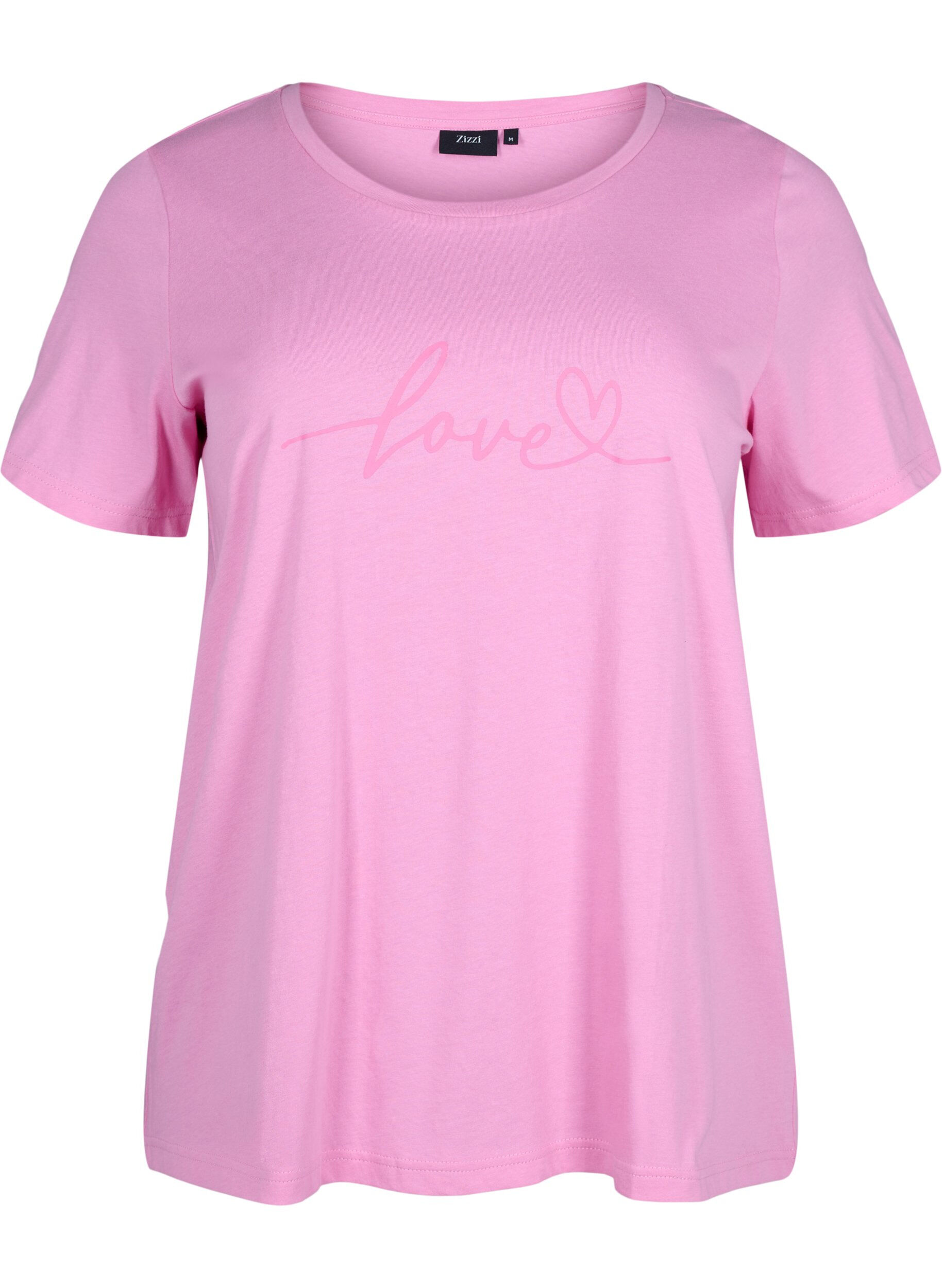 ZizziKatoenen T-shirt met ronde hals en print, RoseBloom W. Love, Packshot image number 0