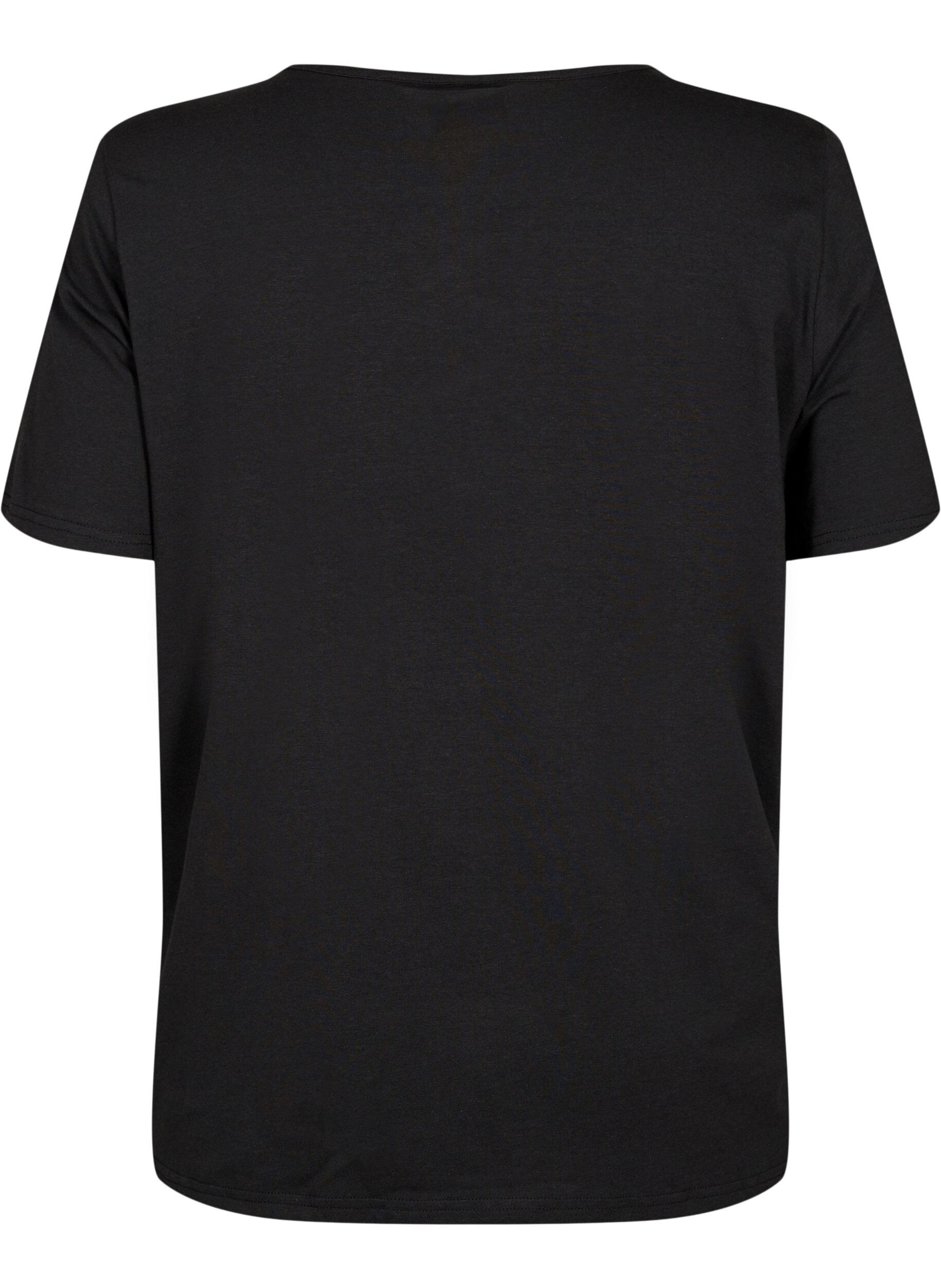ZizziT-shirt met v-hals en kruisdetail, Black, Packshot image number 1