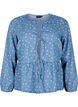 Denim peplum blouse met striksluiting, Light Blue w.Flowers, Packshot image number 0