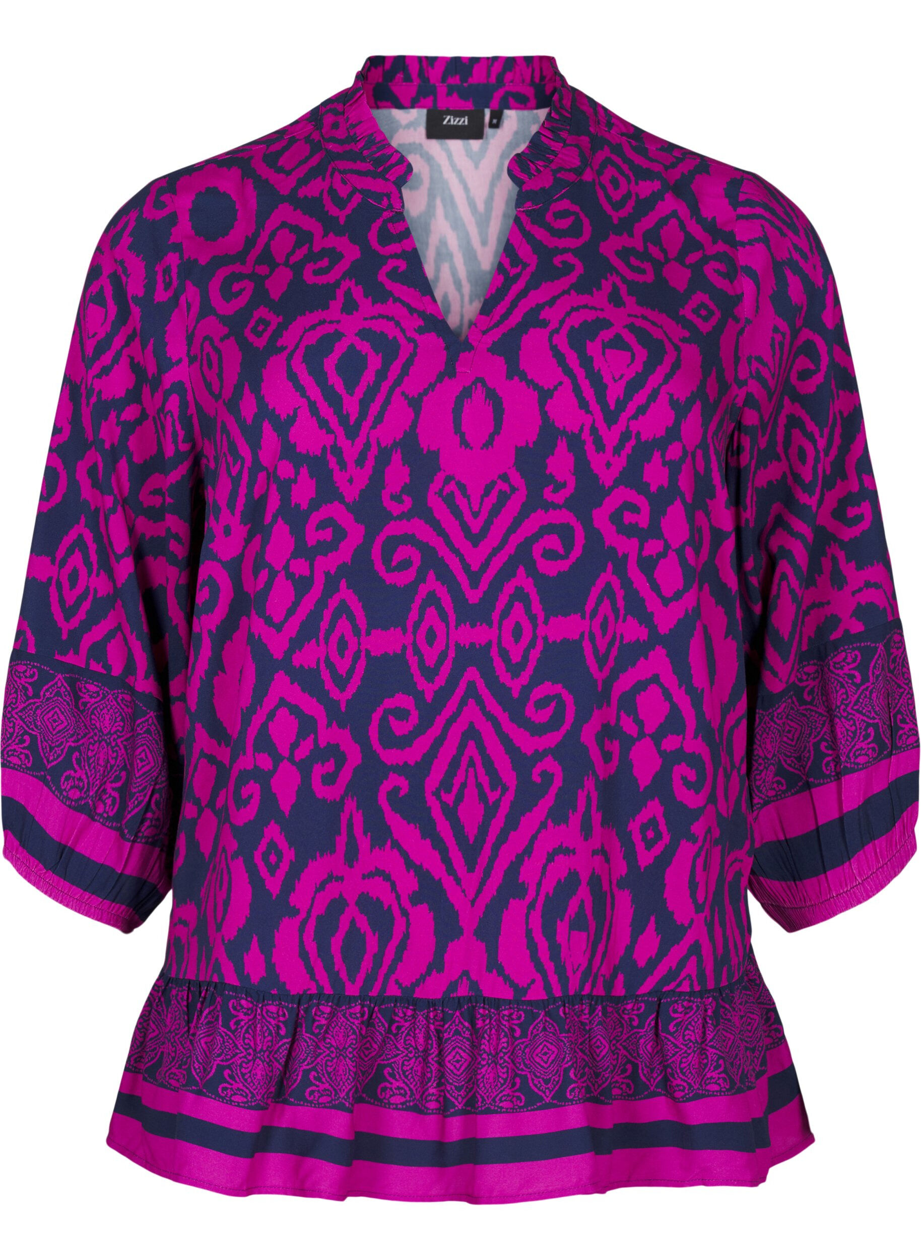 ZizziBlouse met print en 3/4 mouwen, Blauw, Packshot image number 0