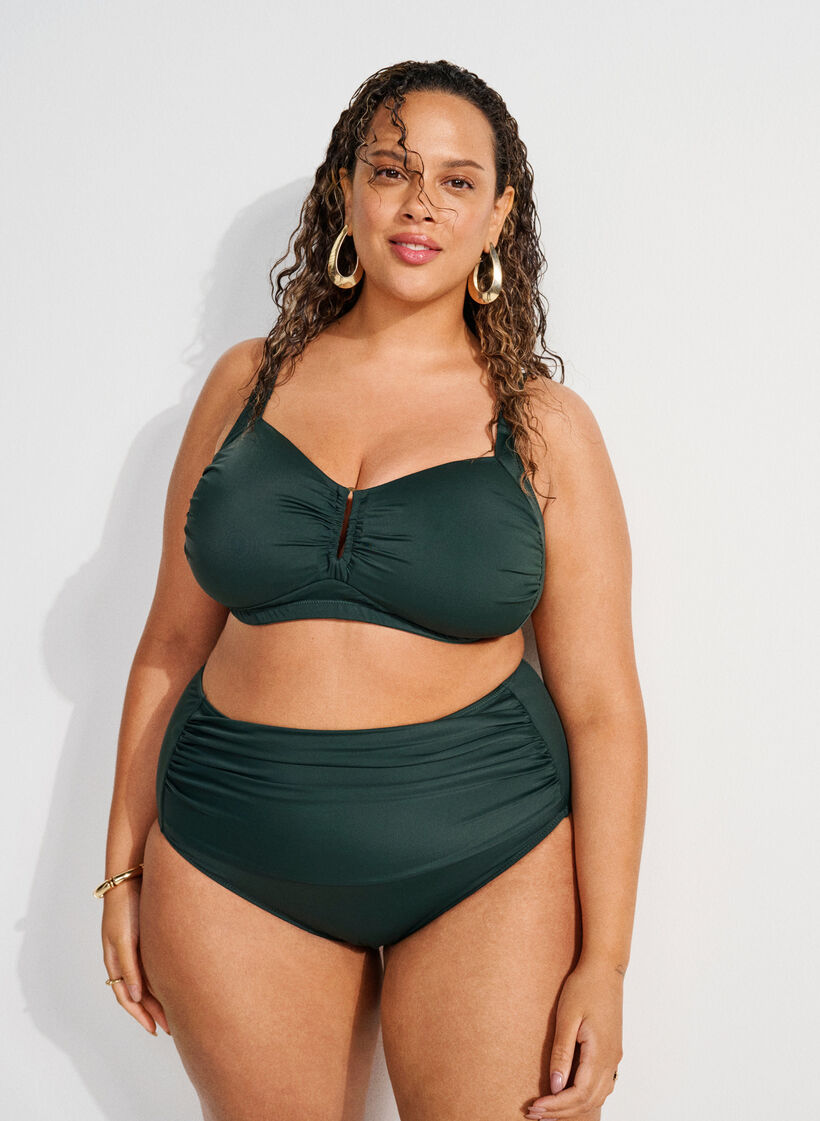 Culotte de bikini taille haute avec drap&eacute;, Vert fonc&eacute;, Image image number 0