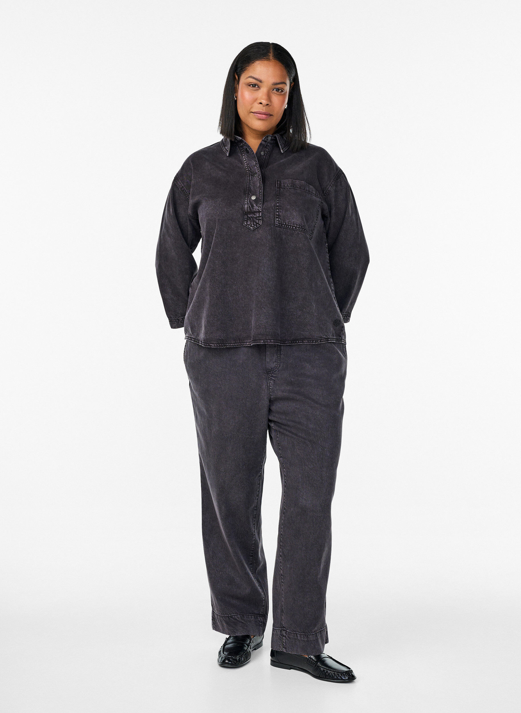 ZizziLos denimshirt met 3/4-mouwen, Grijs, Model image number 1