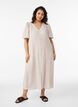 Midi jurk in linnen en viscose met ruchesmouwen, Beige, Model image number 0
