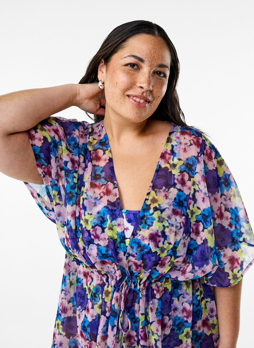 Strand kimono met print, Blauw, Model image number 2