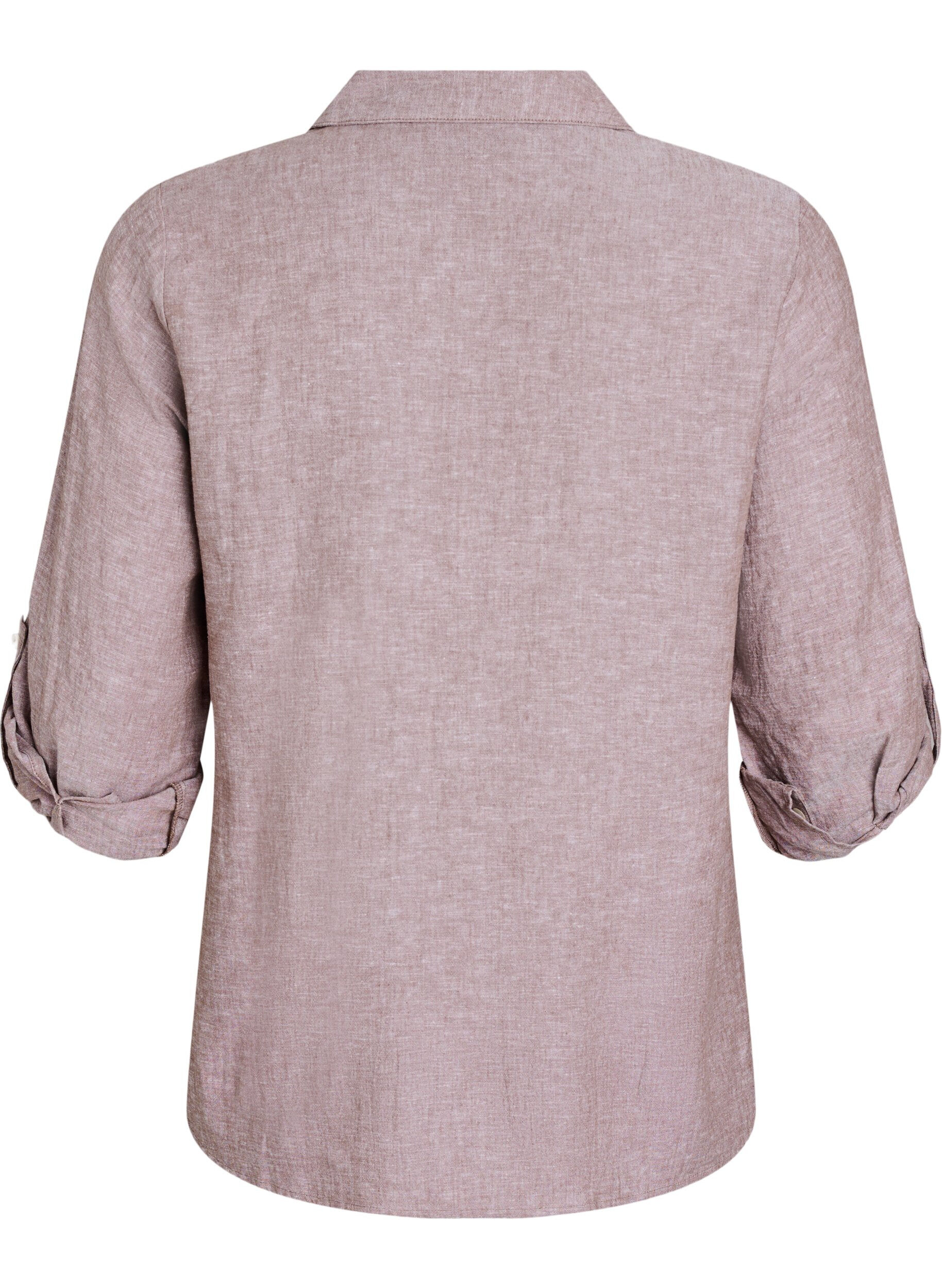 ZizziLinnen en viscose shirt met 3/4 mouwen, Bruin, Packshot image number 1