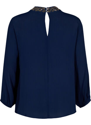 Viscose blouse met lange mouwen en parels, Navy Blazer, Packshot image number 1