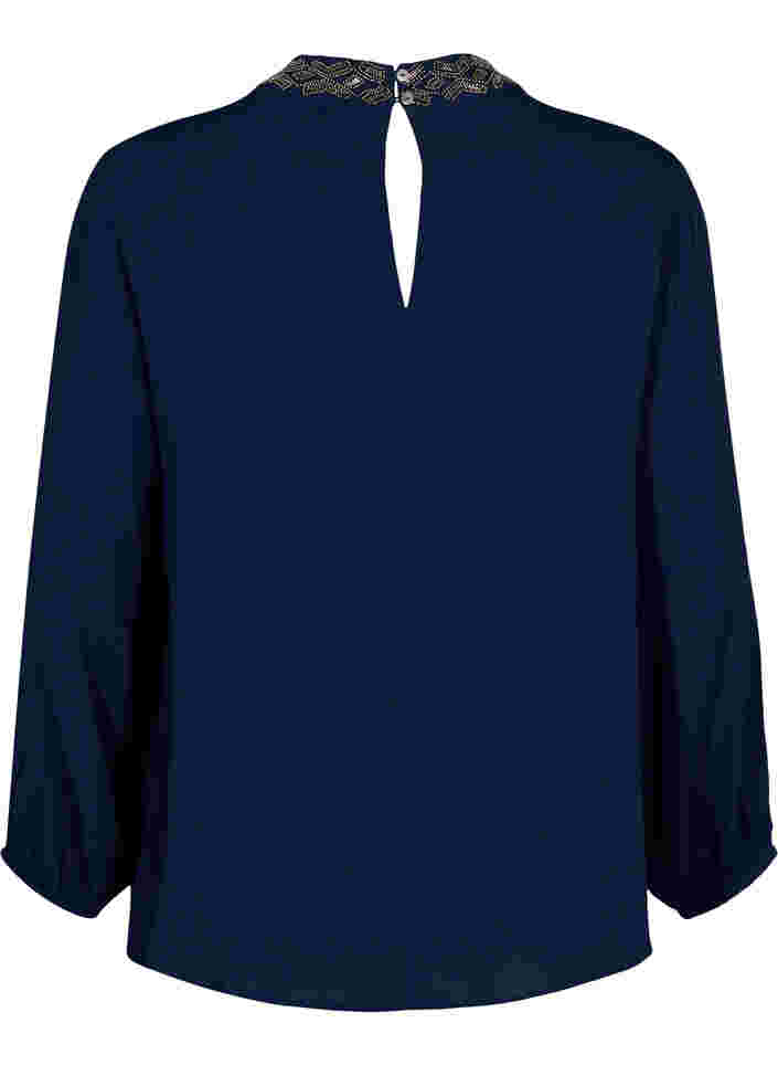 Viscose blouse met lange mouwen en parels, Navy Blazer, Packshot image number 1